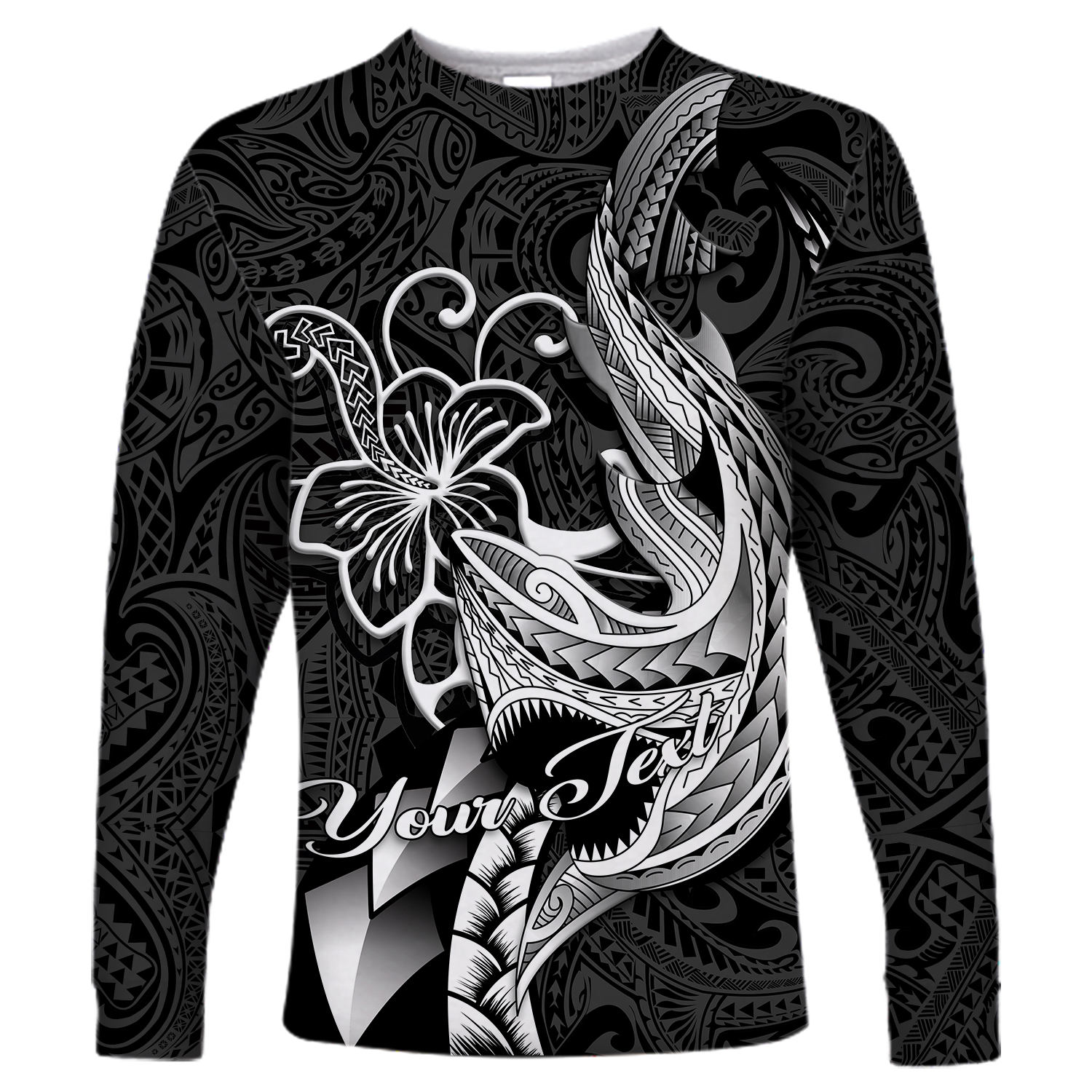 Custom Personalised Polynesian Shark Tattoo Hawaii Tribal Long Sleeve Shirt LT12 - Wonder Print Shop