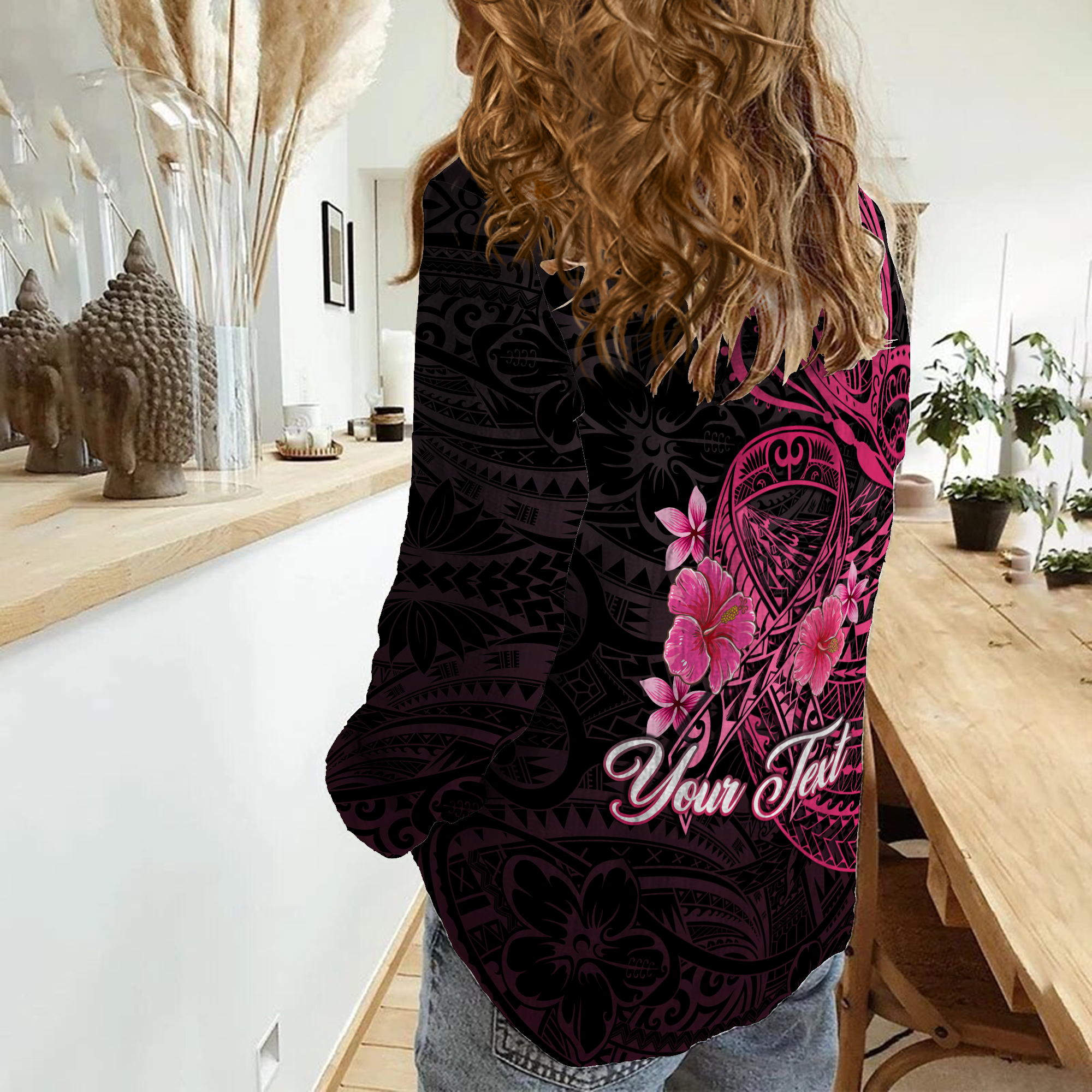 Custom Personalised Breast Cancer Pink Ribbon Butterfly Polynesian Black Version Women Casual Shirt LT12 - Wonder Print Shop
