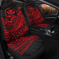 Installed front seat covers in black and red tribal pattern with hibiscus and whale