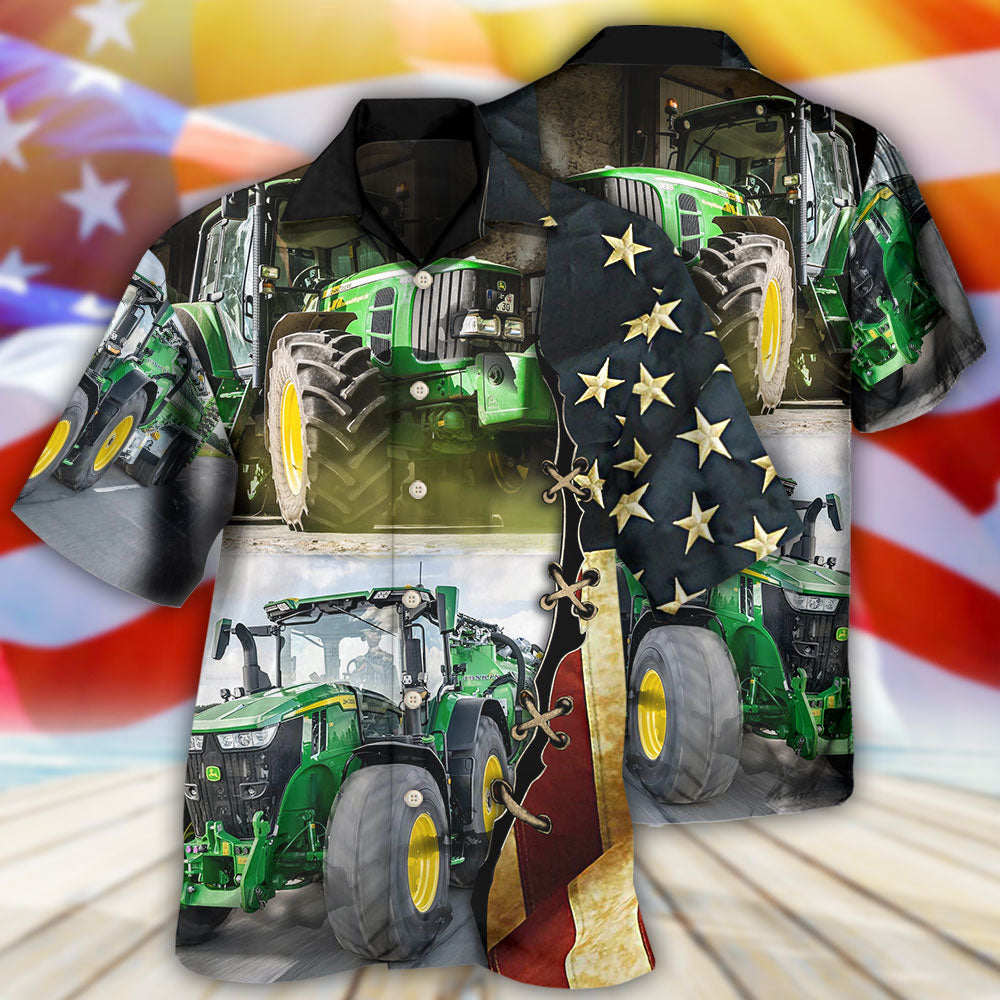 Tractor Independence Day Green Tractor US Flag Hawaiian Shirt - Wonder Print Shop