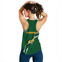 Green women's tank top with back 'SPRINGBOKS' text and Springboks emblem, sleeveless