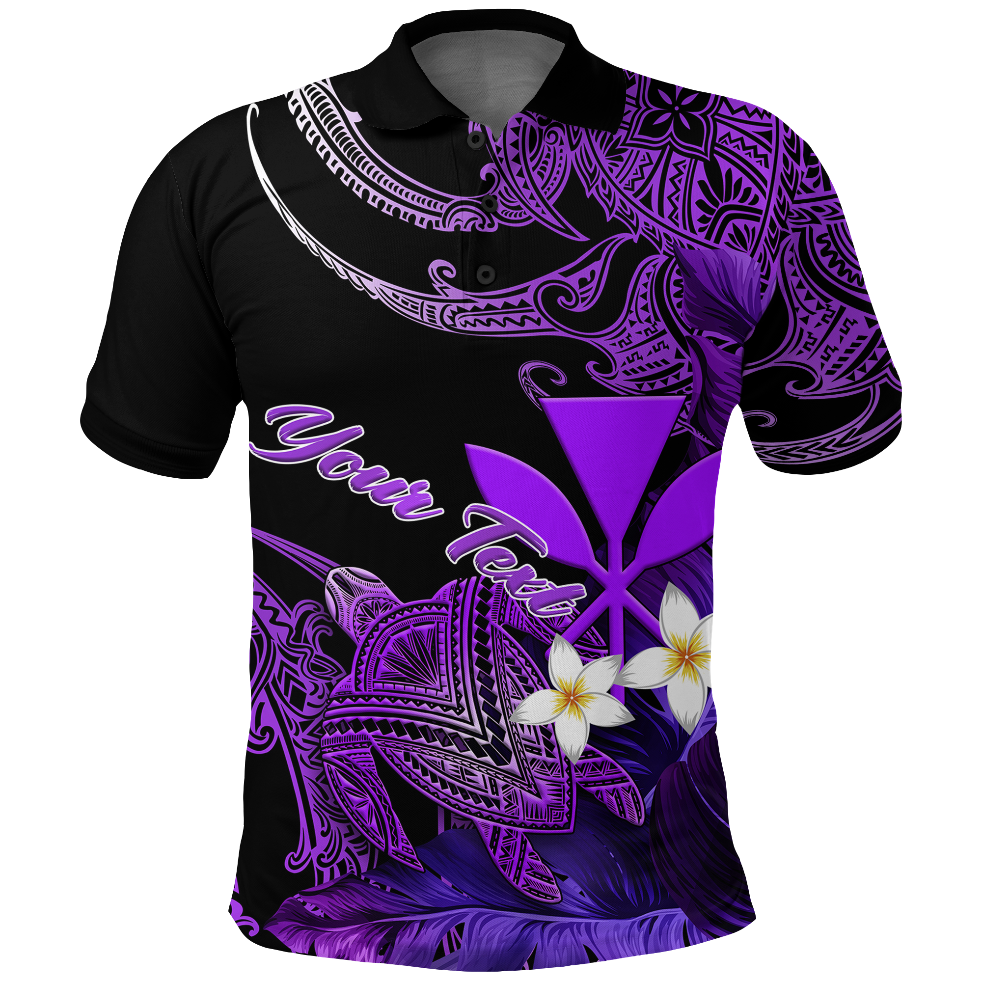 Custom Hawaii Turtle With Plumeria Leaf Purple Polo Shirt LT12 - Wonder Print Shop