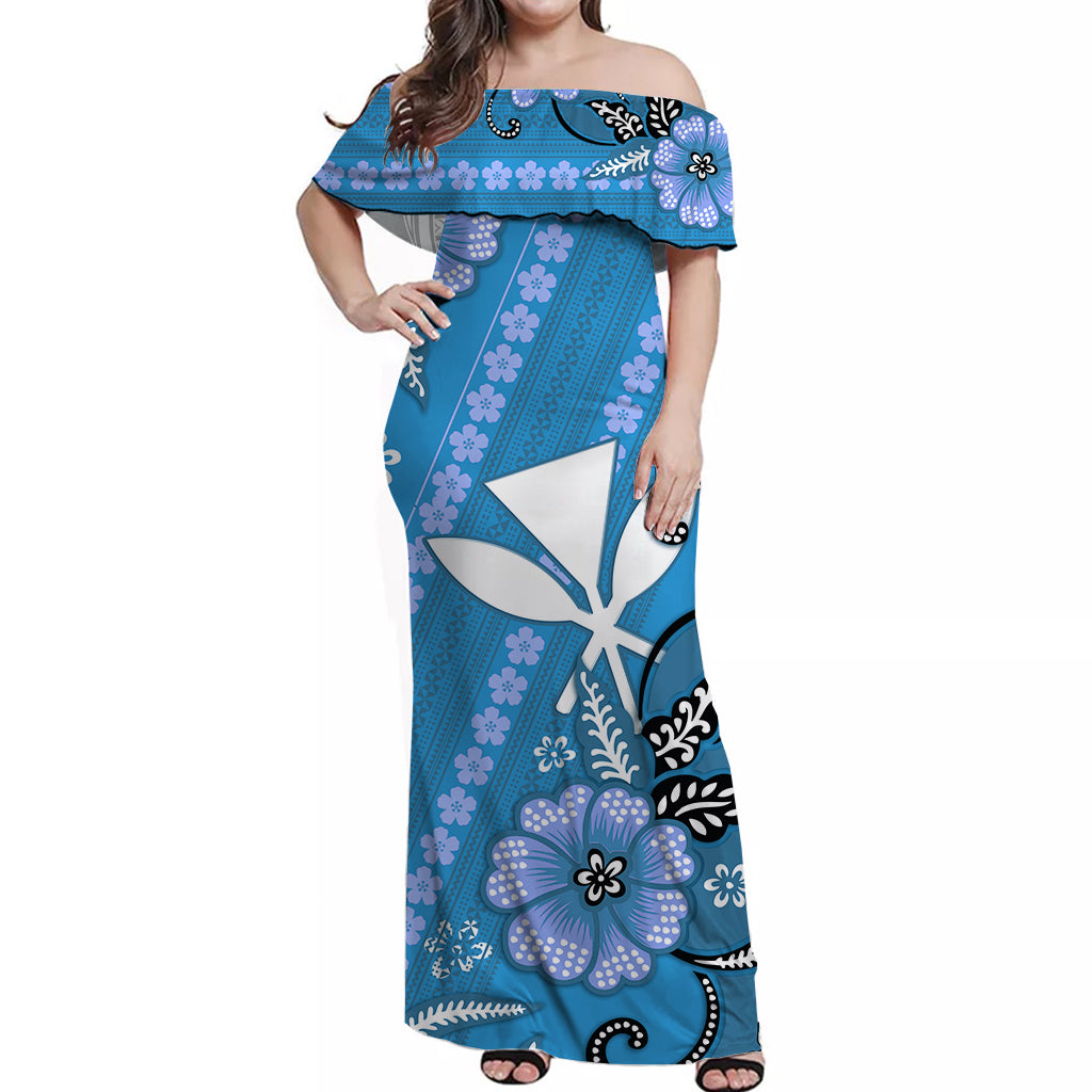 hawaii-off-shoulder-long-dress-kakau-tribal-blue-batik-floral-ver01