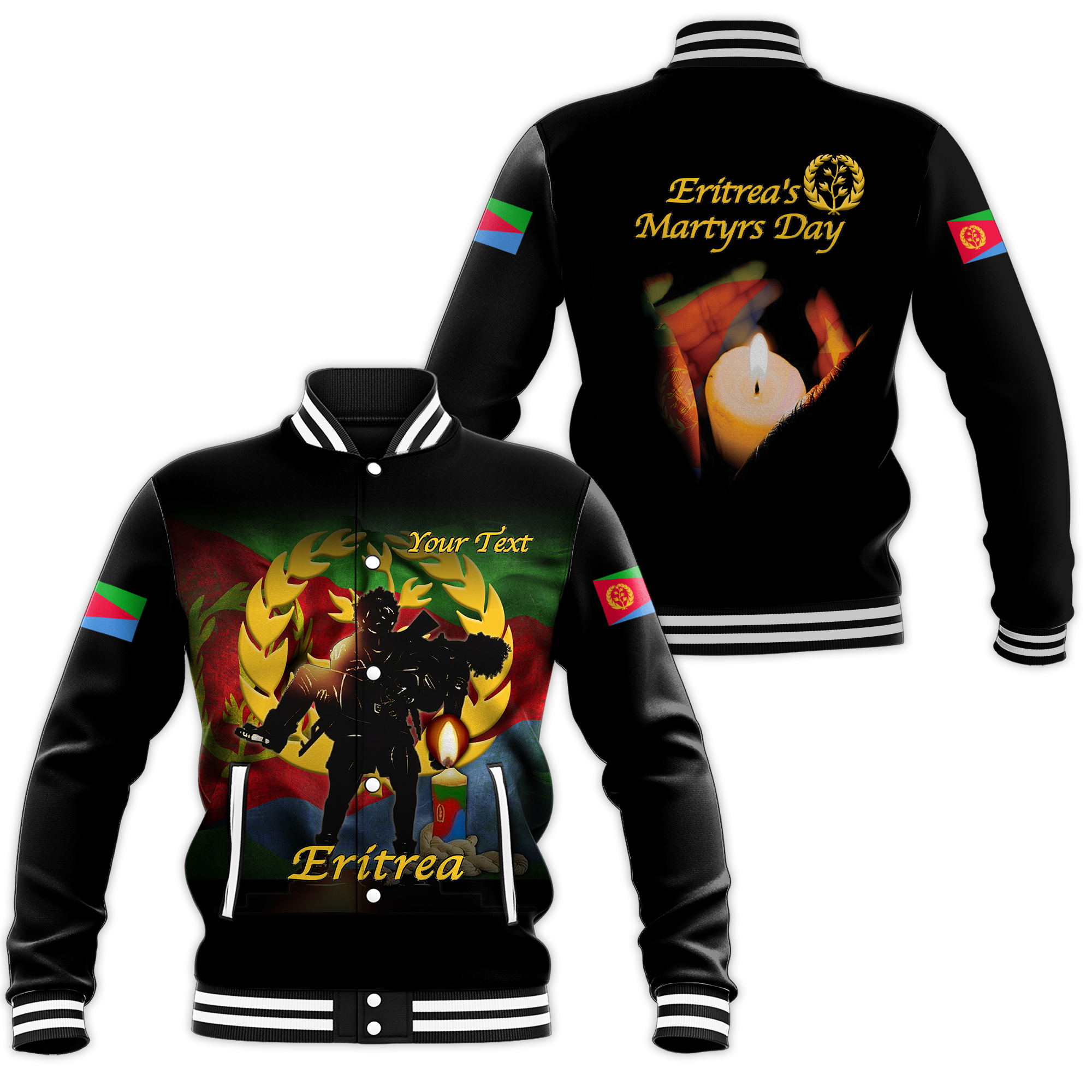 Custom Eritrea Martyrs Day Candle Vigil Baseball Jacket LT12 - Wonder Print Shop