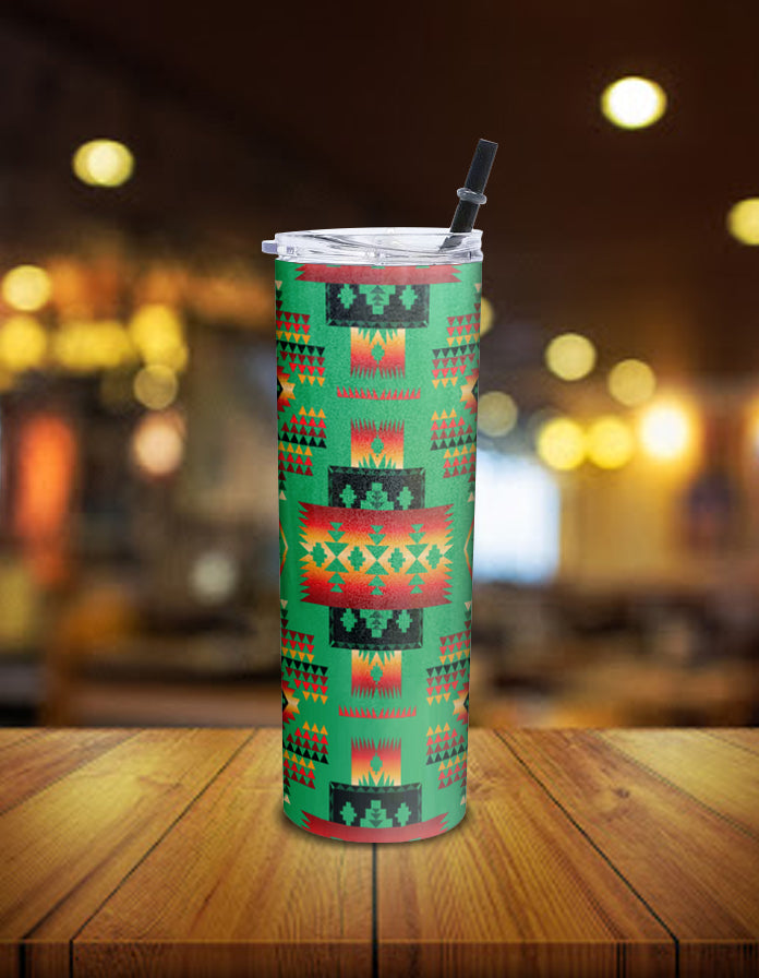 Green Tribes Pattern Native American Skinny Tumbler LT10 - Wonder Print Shop