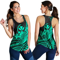 Hawaii Humpback Whale With Hibiscus Tribal Turquoise Women Tank Top LT12 - Wonder Print Shop
