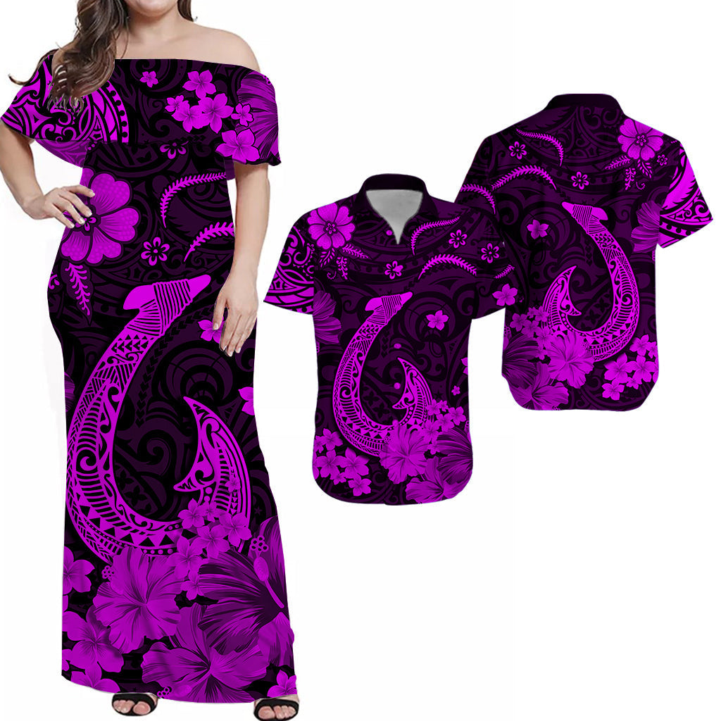 Hawaii Matching Hawaiian Shirt And Dress Polynesia Purple Fish Hook LT13 - Wonder Print Shop