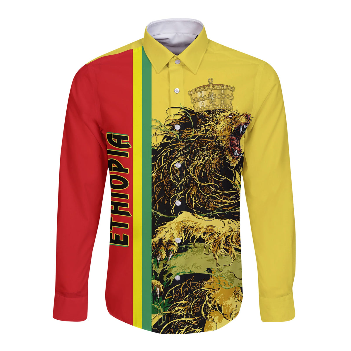 Ethiopia Lion Long Sleeve Button Shirt Yellow LT13 - Wonder Print Shop