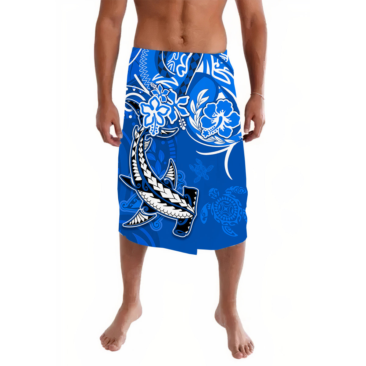Custom Personalised Hawaii Lavalava Polynesia Blue Sea Turtle Honu and Hammerhead Shark LT13 - Wonder Print Shop