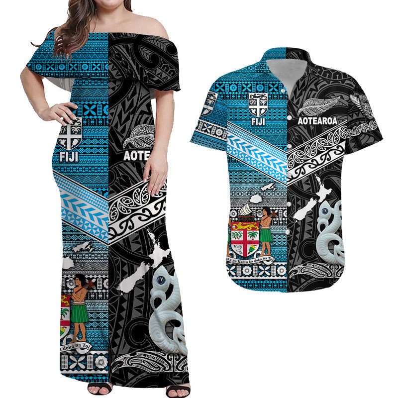 New Zealand and Fiji Matching Hawaiian Shirt And Dress Together Black LT8 - Wonder Print Shop