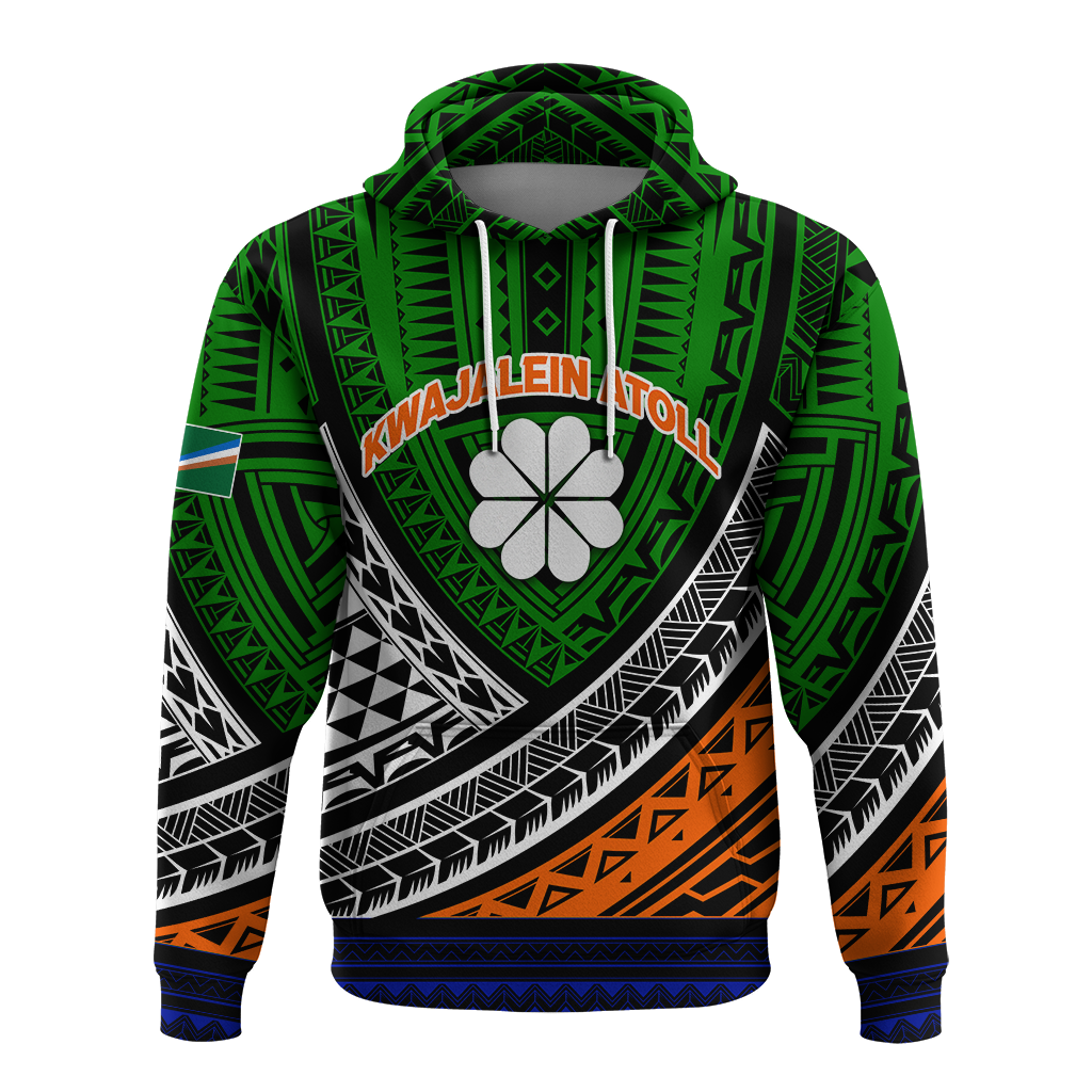 Kids green hoodie with hood, drawstring, front floral logo and multicolor tribal panels