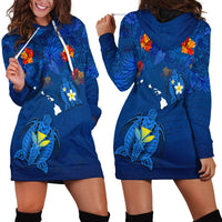 Hawaiian Islands Hoodie Dress - Hawaii Tropical Flowers and Turtles Blue LT13 - Wonder Print Shop