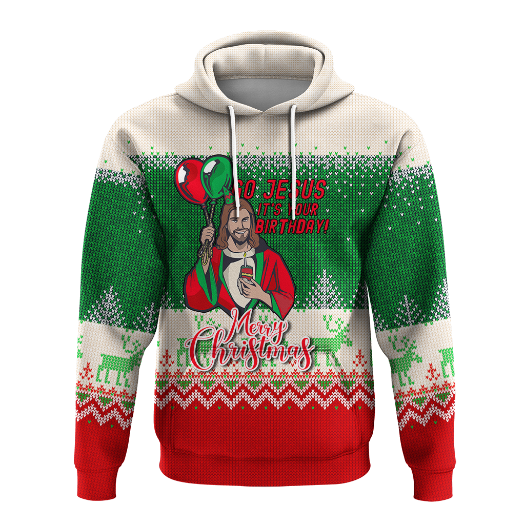 Christmas Go Jesus Its Your Birthday Ugly Pattern Hoodie LT12 - Wonder Print Shop