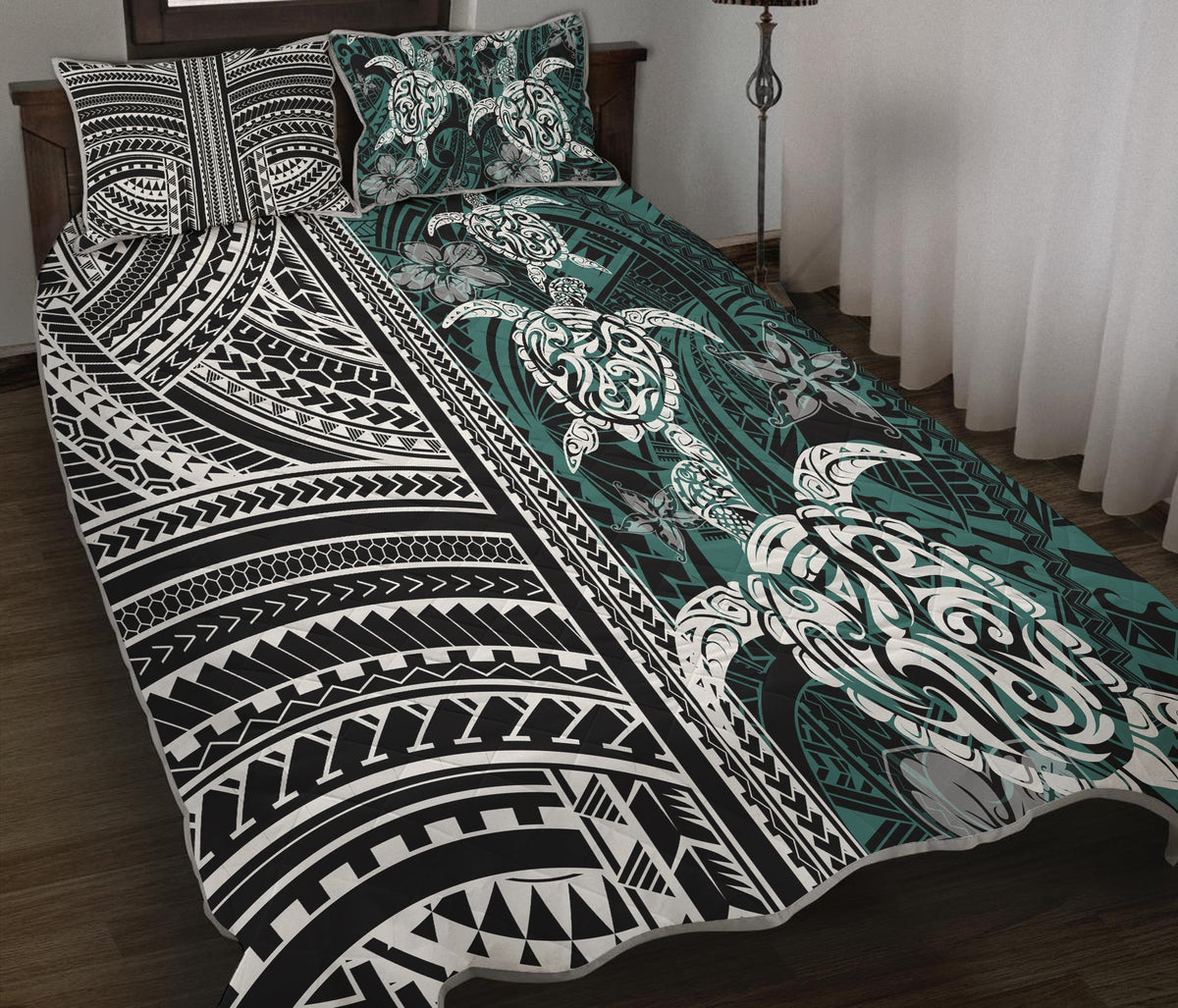 Polynesian Quilt Bed Set Turtle With Ethnic Motives and Floral Elements LT20 - Wonder Print Shop