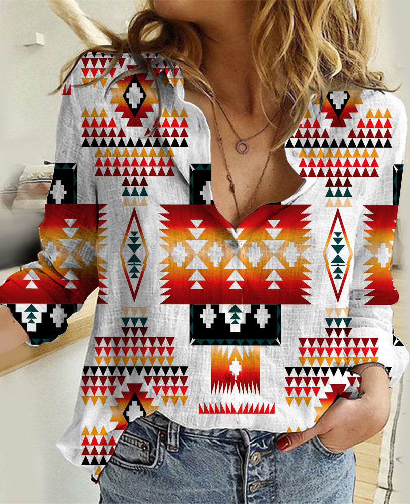 White Tribes Pattern Native American Linen Shirts LT10 - Wonder Print Shop