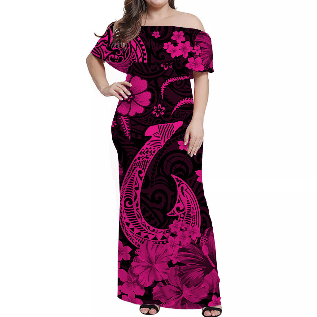 hawaii-off-shoulder-long-dress-polynesia-pink-fish-hook