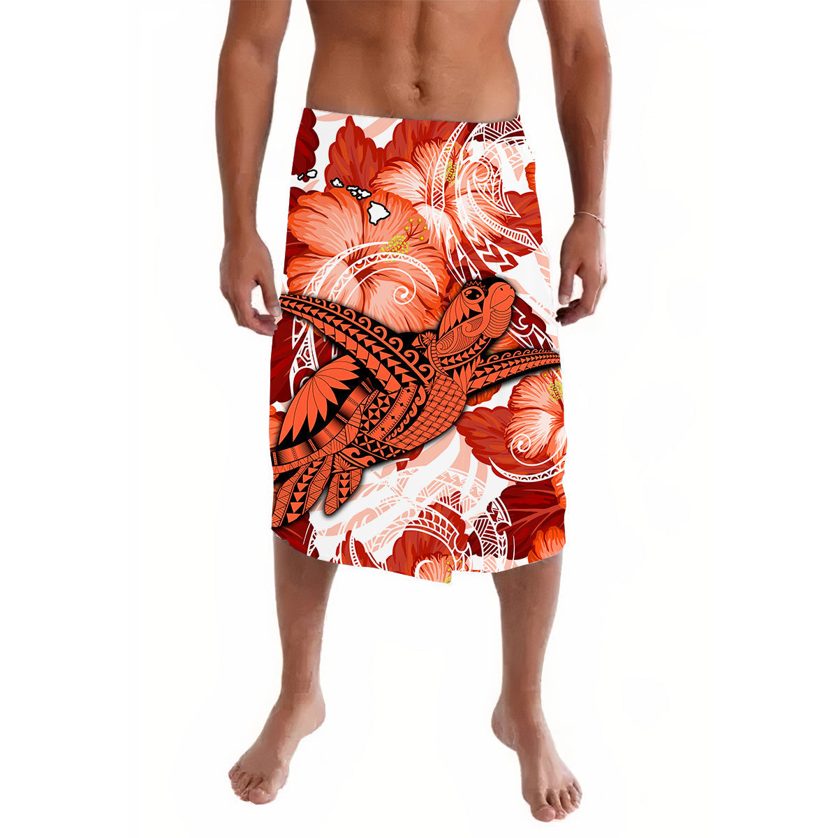 Hawaii Lavalava Red Polynesian Turtle and Hibiscus LT13 - Wonder Print Shop