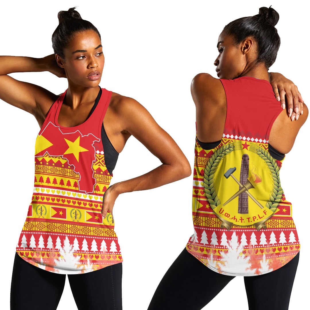 Tigray Women Racerback Tank Merry Christmas Mix African Pattern LT13 - Wonder Print Shop