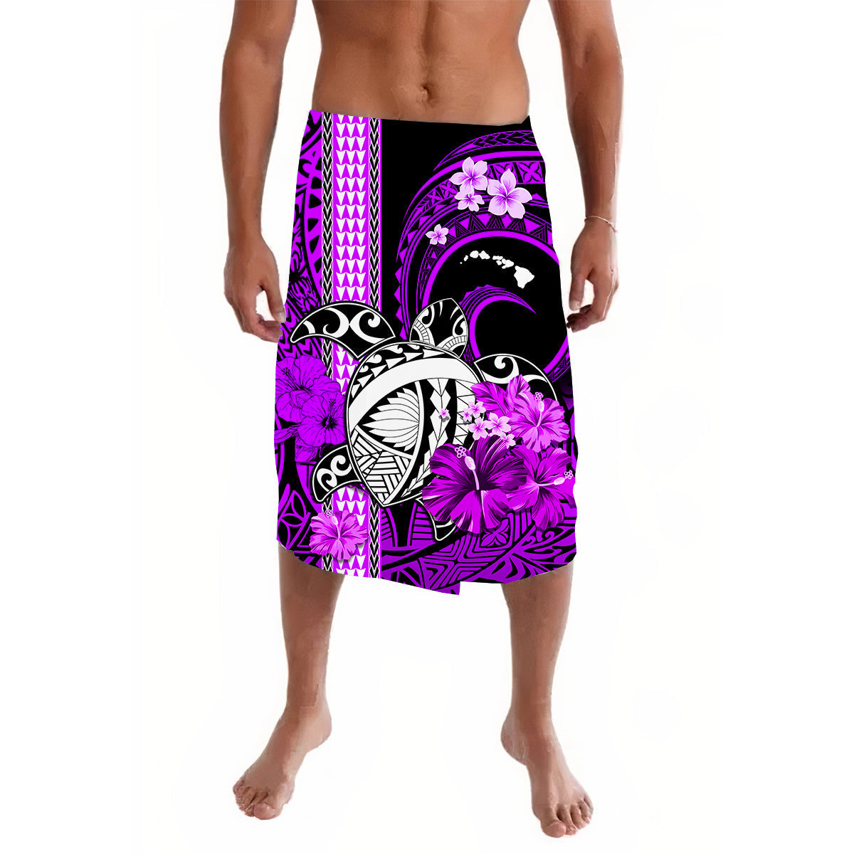 Hawaii Lavalava Polynesia Turtle Map and Purple Hibiscus LT13 - Wonder Print Shop