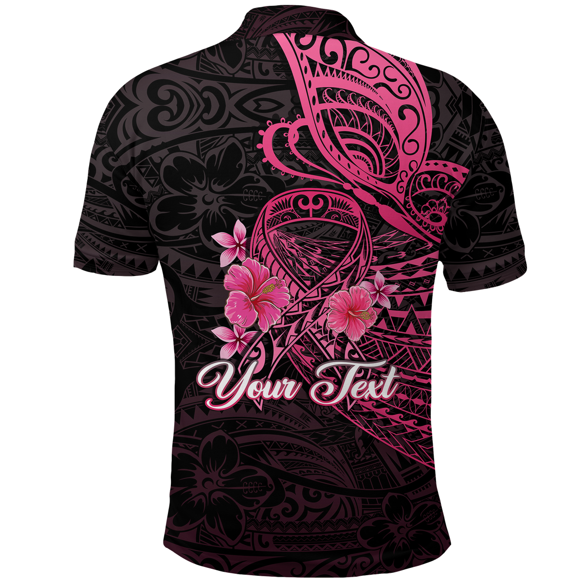 Custom Breast Cancer Pink Ribbon Butterfly Polynesian Black Version Polo Shirt LT12 - Wonder Print Shop