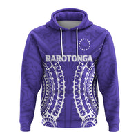 Purple hoodie front view with Rarotonga tribal design and circular flag motif