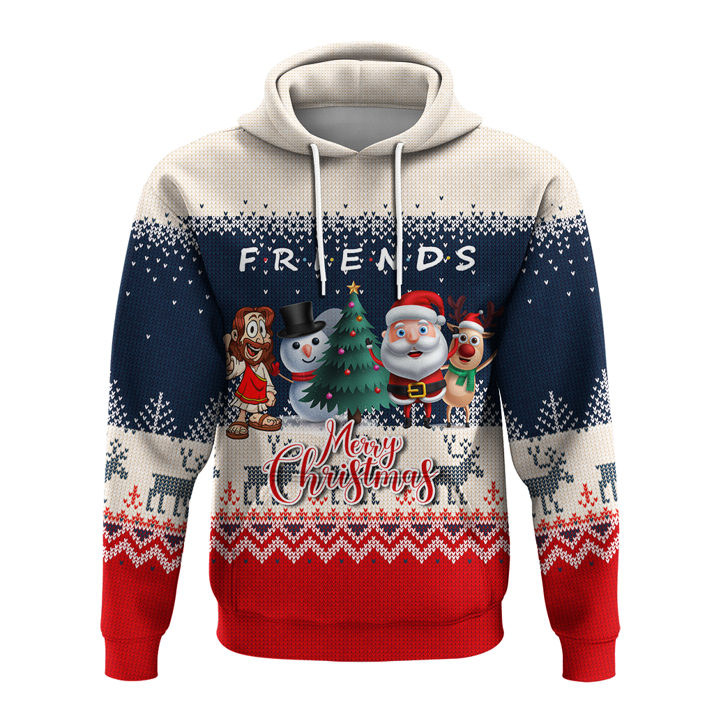 Christmas Jesus With Santa, Snowman And Reindeer Ugly Pattern Hoodie LT12 - Wonder Print Shop