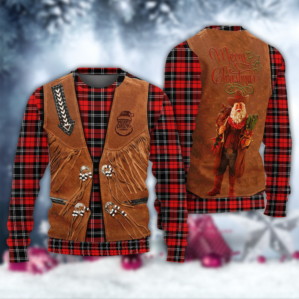 Santa Cowboy Christmas Vintage Style Ugly Christmas Sweater - Wonder Print Shop