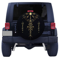 Black-and-gold Viking rune compass spare tire cover, round shape with graphic