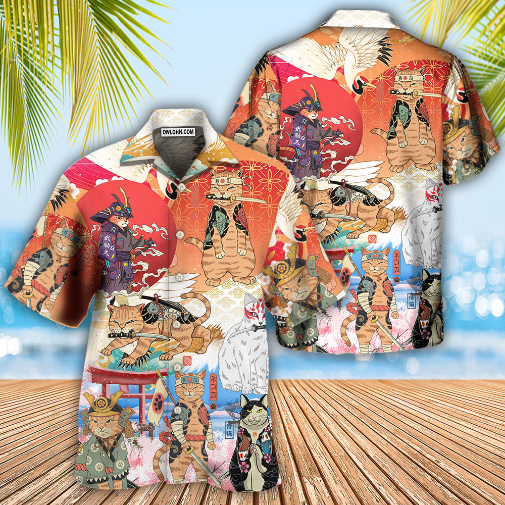 Samurai Cat Funny Art Japanese Hawaiian Shirt - Wonder Print Shop