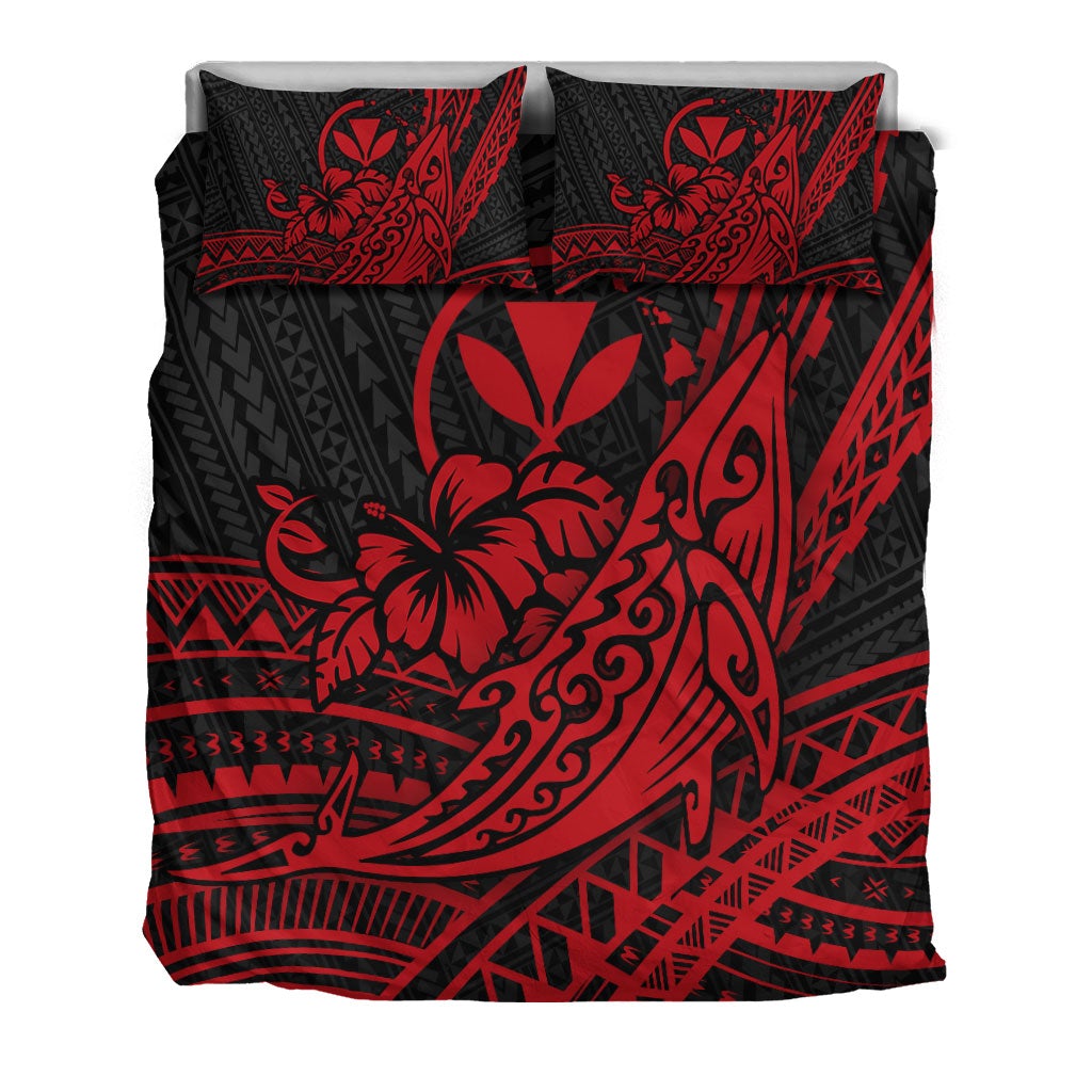 Hawaii Humpback Whale With Hibiscus Tribal Red Bedding Set LT12 - Wonder Print Shop