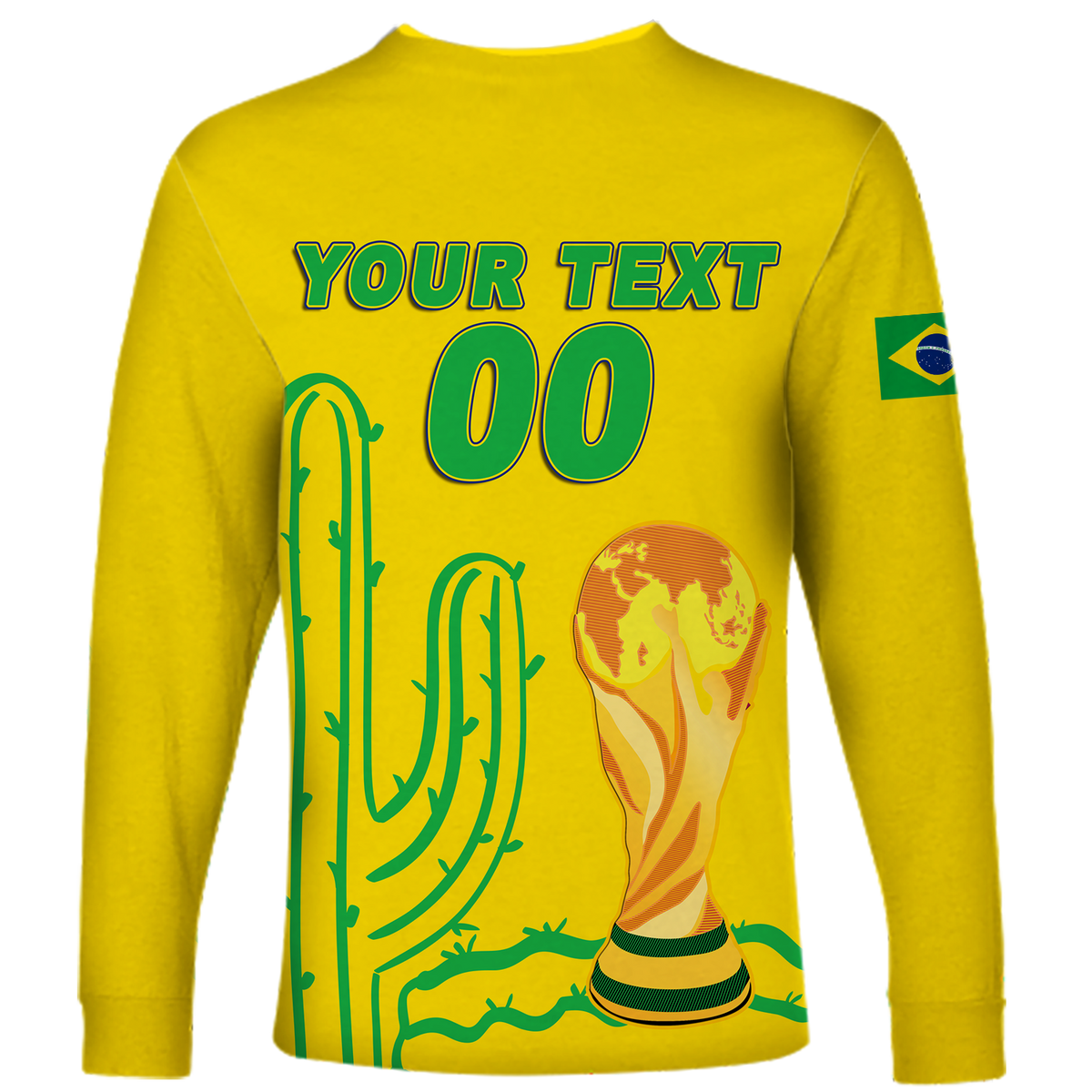 (Custom Personalised) Brazil Champion Football World Cup 2022 Long Sleeve Shirt - LT12 - Wonder Print Shop