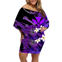 Custom Personalised Hawaii Turtle With Plumeria Leaf Purple Off Shoulder Short Dress LT12 - Wonder Print Shop