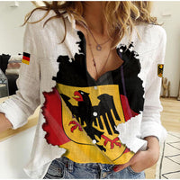Germany Women Casual Shirt Grunge Deutschland Map and Coat Of Arms LT13 - Wonder Print Shop