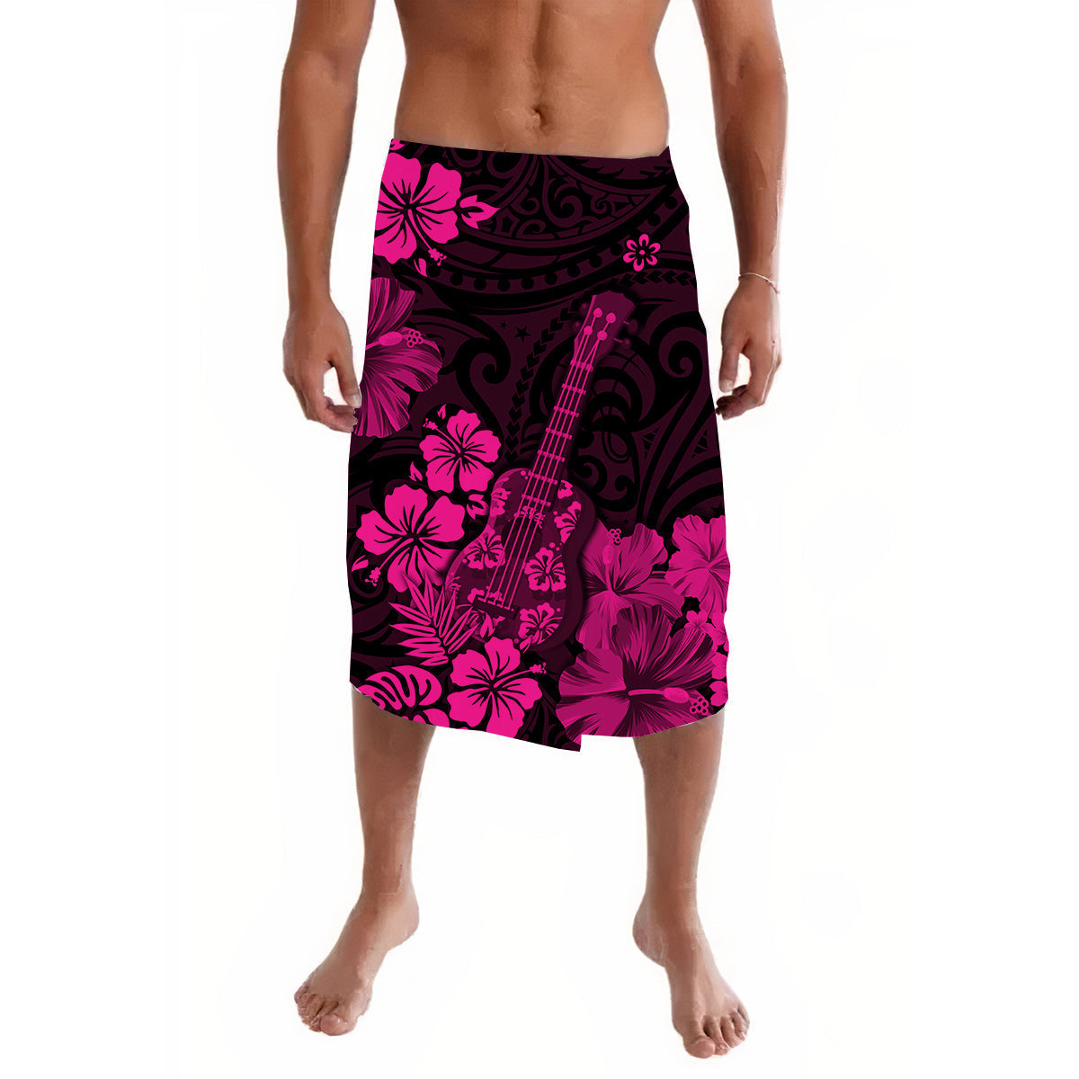Hawaii Lavalava Polynesia Pink Ukulele Flowers LT13 - Wonder Print Shop