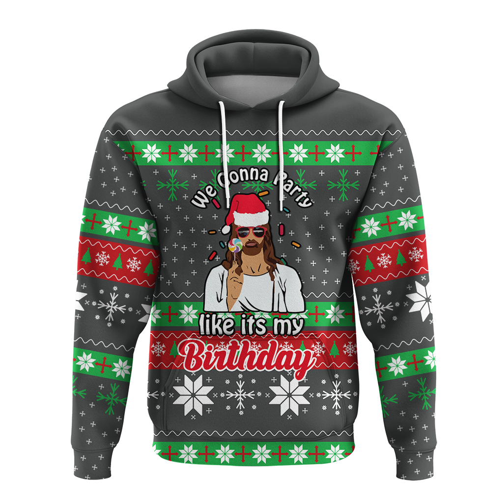 Christmas Jesus Birthday Party Ugly Pattern Hoodie LT12 - Wonder Print Shop