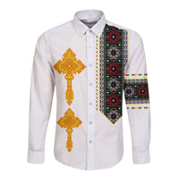 Ethiopia Tibeb Long Sleeve Button Shirt Ethiopian Cross Fashion LT13 - Wonder Print Shop