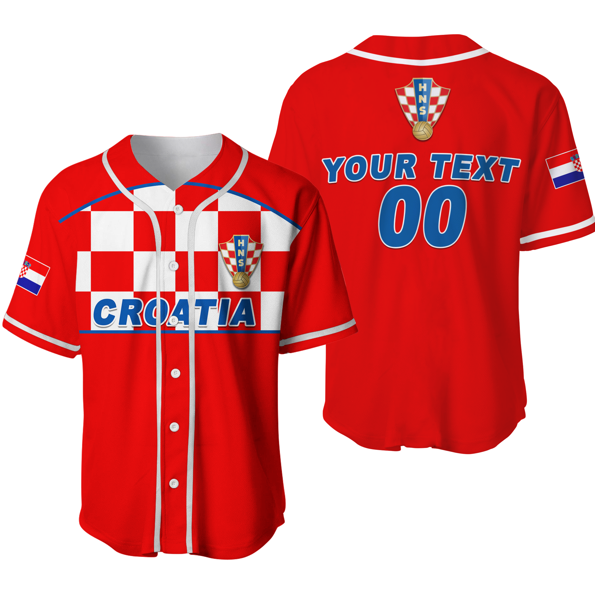 (Custom Personalised) Croatia Football 2022 Checkerboard Baseball Jersey - LT12 - Wonder Print Shop