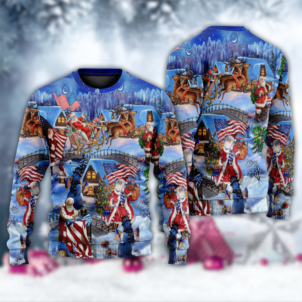 America Christmas Patriotic Santa Claus Ugly Christmas Sweater - Wonder Print Shop