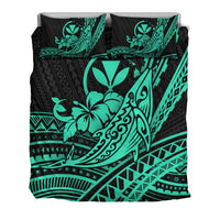Hawaii Humpback Whale With Hibiscus Tribal Turquoise Bedding Set LT12 - Wonder Print Shop