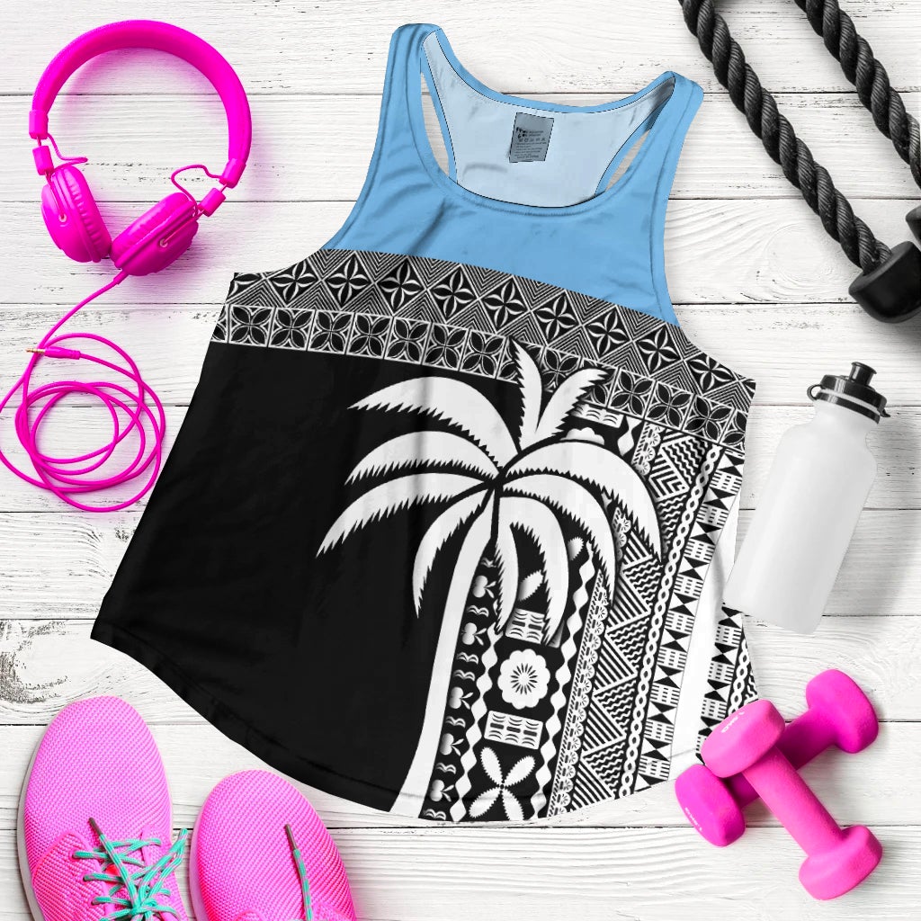 Fiji Tapa Pattern Women Racerback Tank Coconut Tree LT13 - Wonder Print Shop