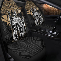 Black seat cover set with gold headpiece and white Kamehameha figure on front rows
