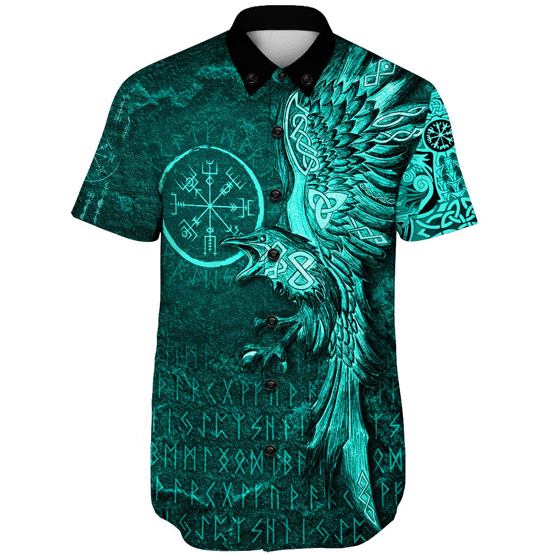 viking-clothing-vegvisir-with-raven-viking-compass-shorts-sleeve-shirt-cyan-version