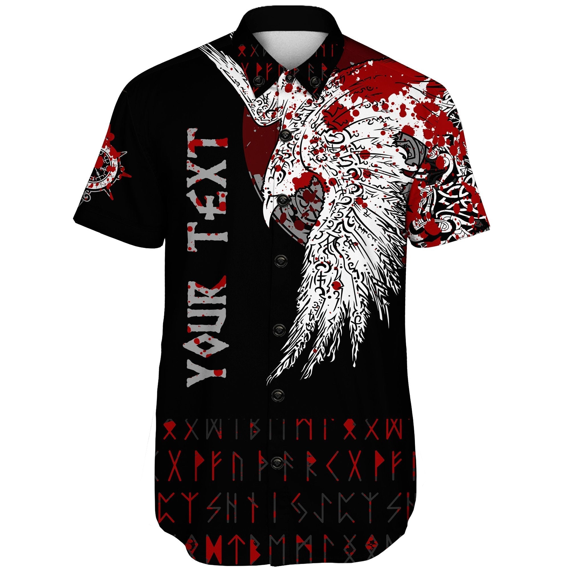 custom-viking-short-sleeve-shirt-mystical-raven-tattoo-blood