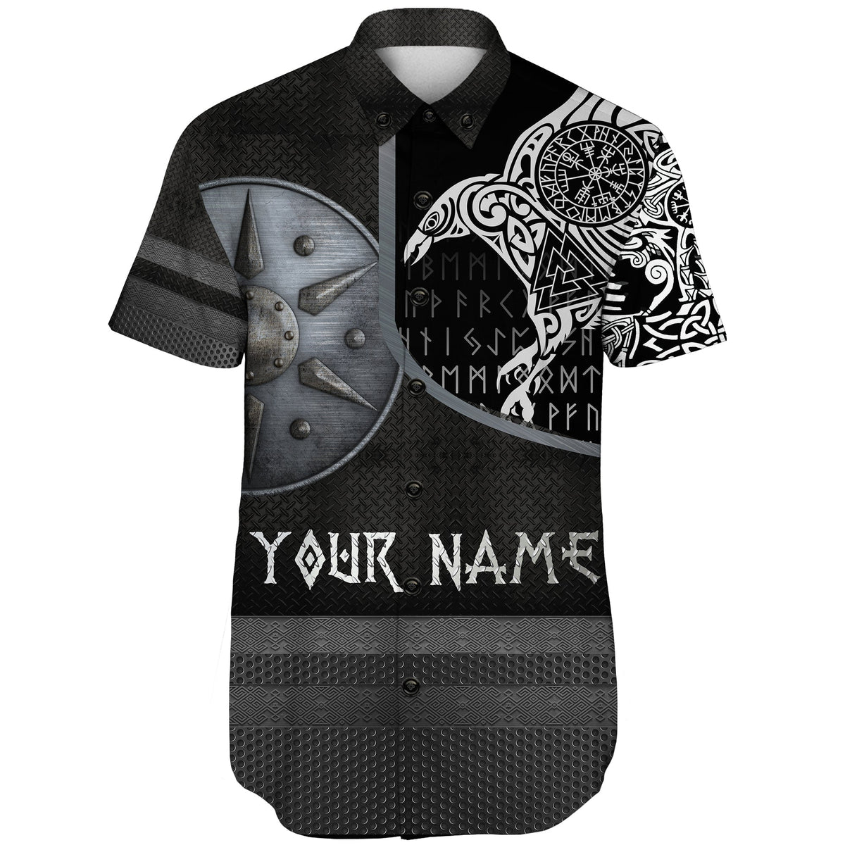 custom-viking-short-sleeve-shirt-armor-raven-tattoo