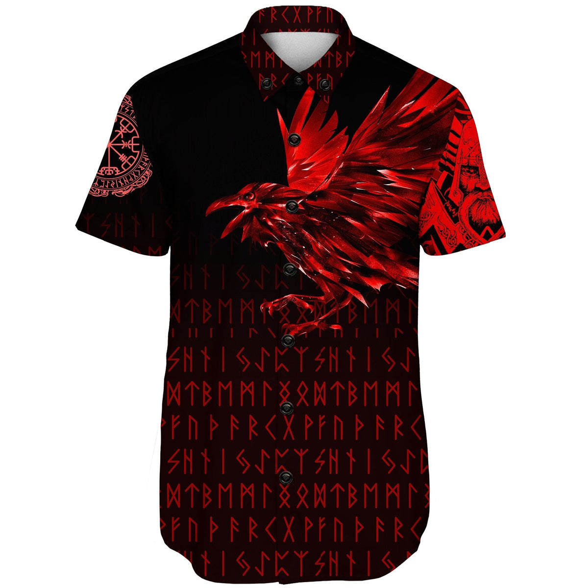 viking-shorts-sleeve-shirt-the-raven-of-odin-rune-red