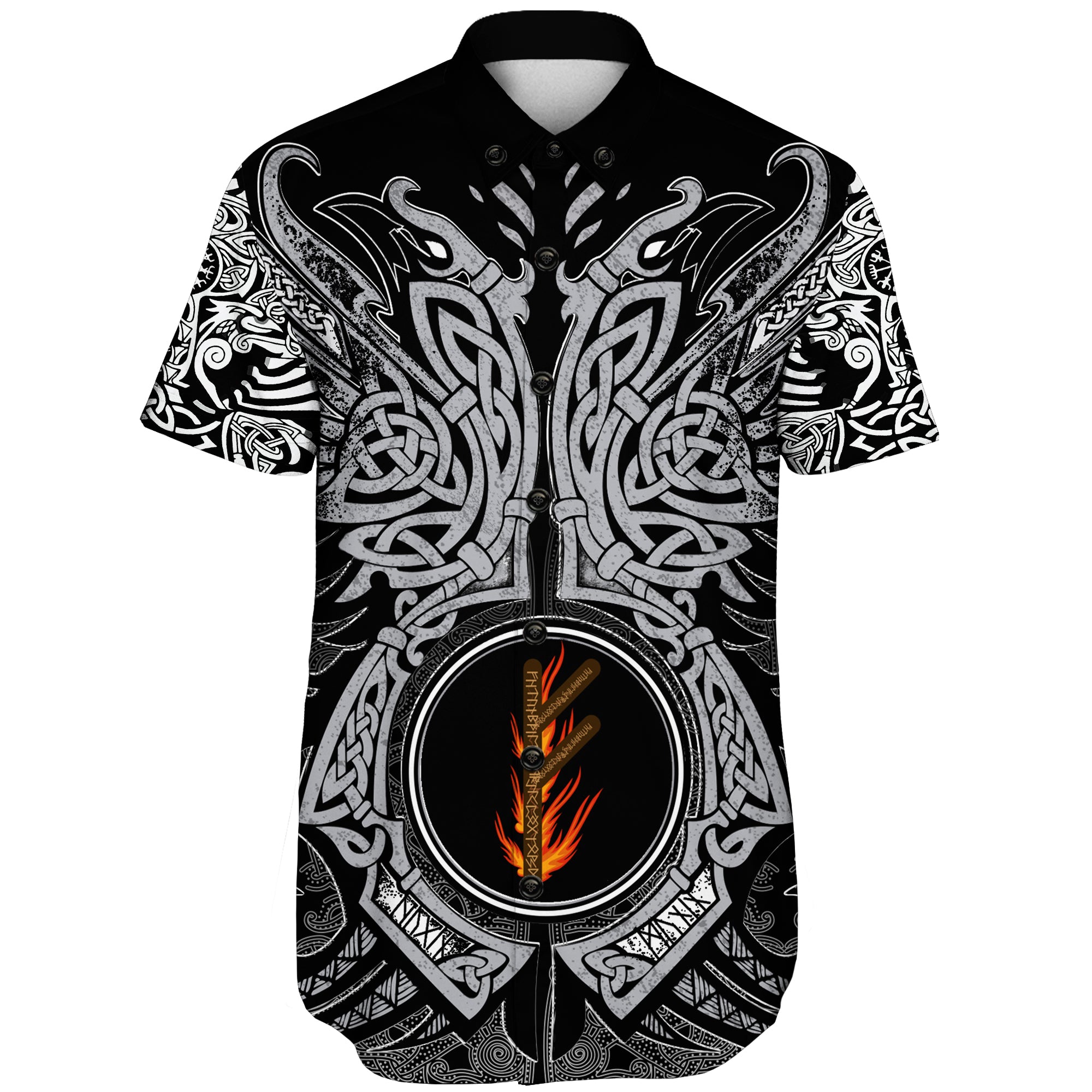 viking-shorts-sleeve-shirt-fehu-rune-raven-tattoo