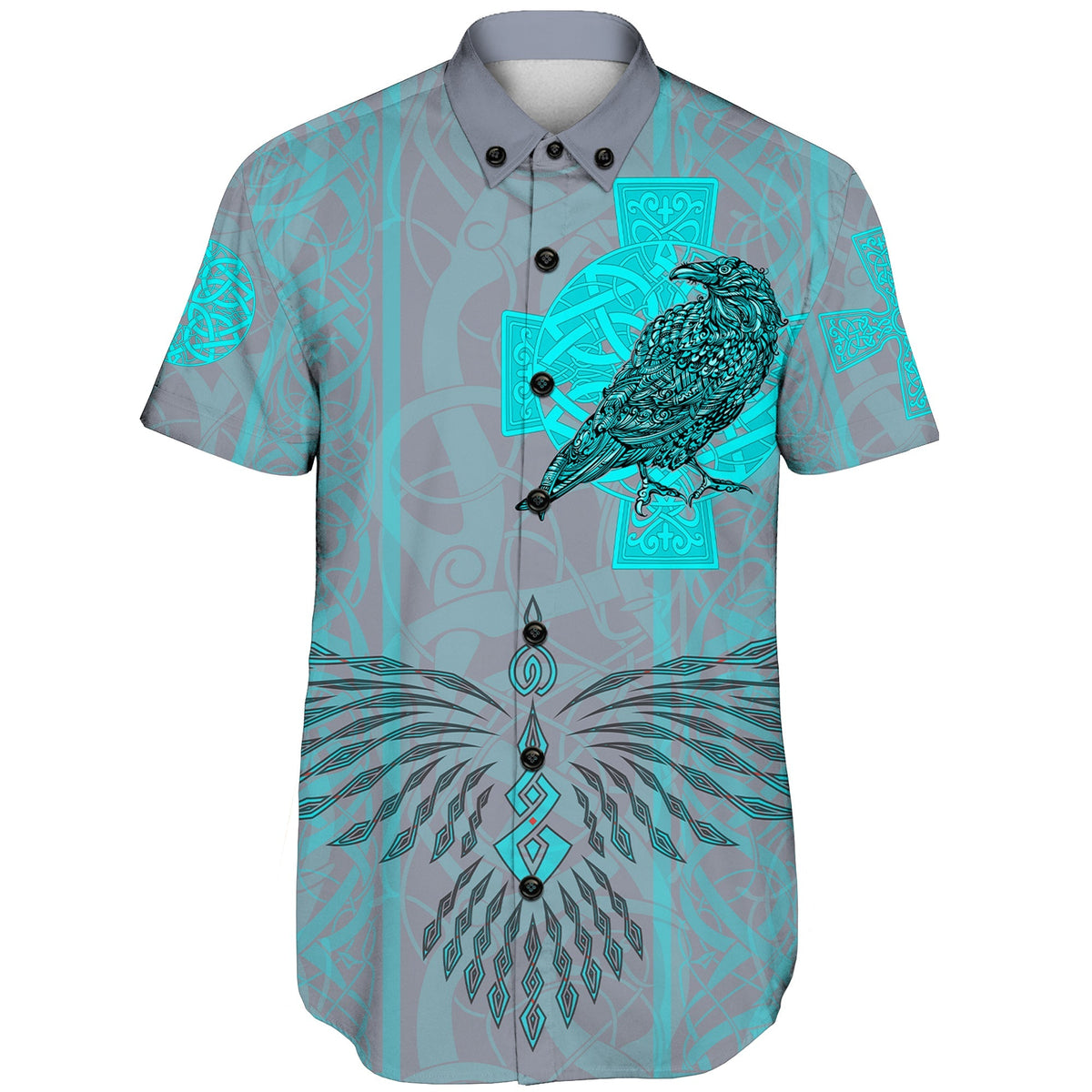 viking-shorts-sleeve-shirts-odins-celtic-raven-scandinavian-tattoo-style-cyan
