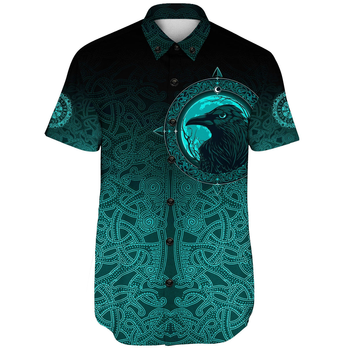 viking-shorts-sleeve-shirt-ethnic-odin-raven-cyan