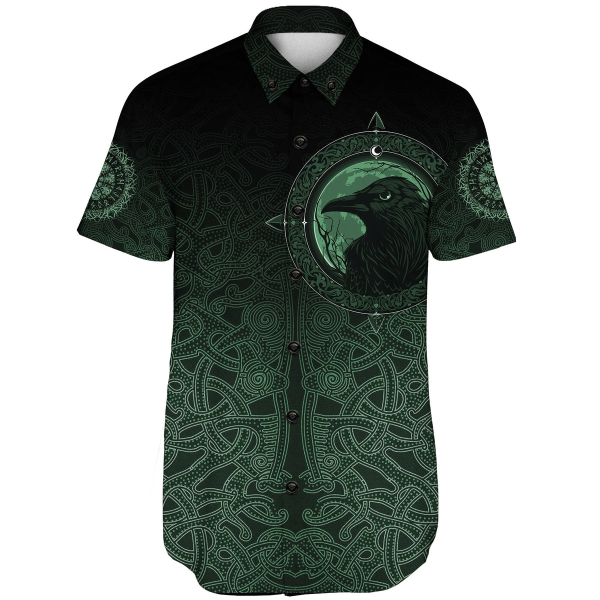 viking-shorts-sleeve-shirt-ethnic-odin-raven-green
