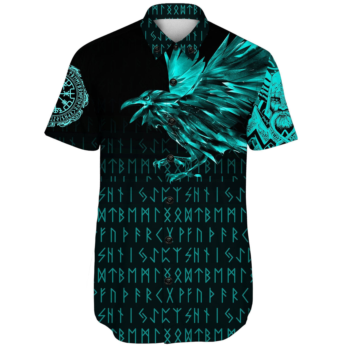 viking-shorts-sleeve-shirt-the-raven-of-odin-rune-cyan